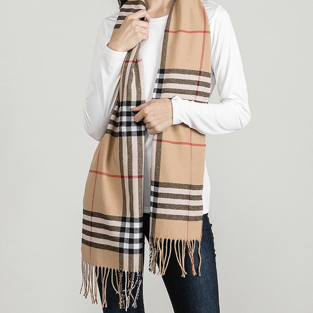 Ladies Cashmere Feel Soft Long Medium Weight Fringe Scarf  74"